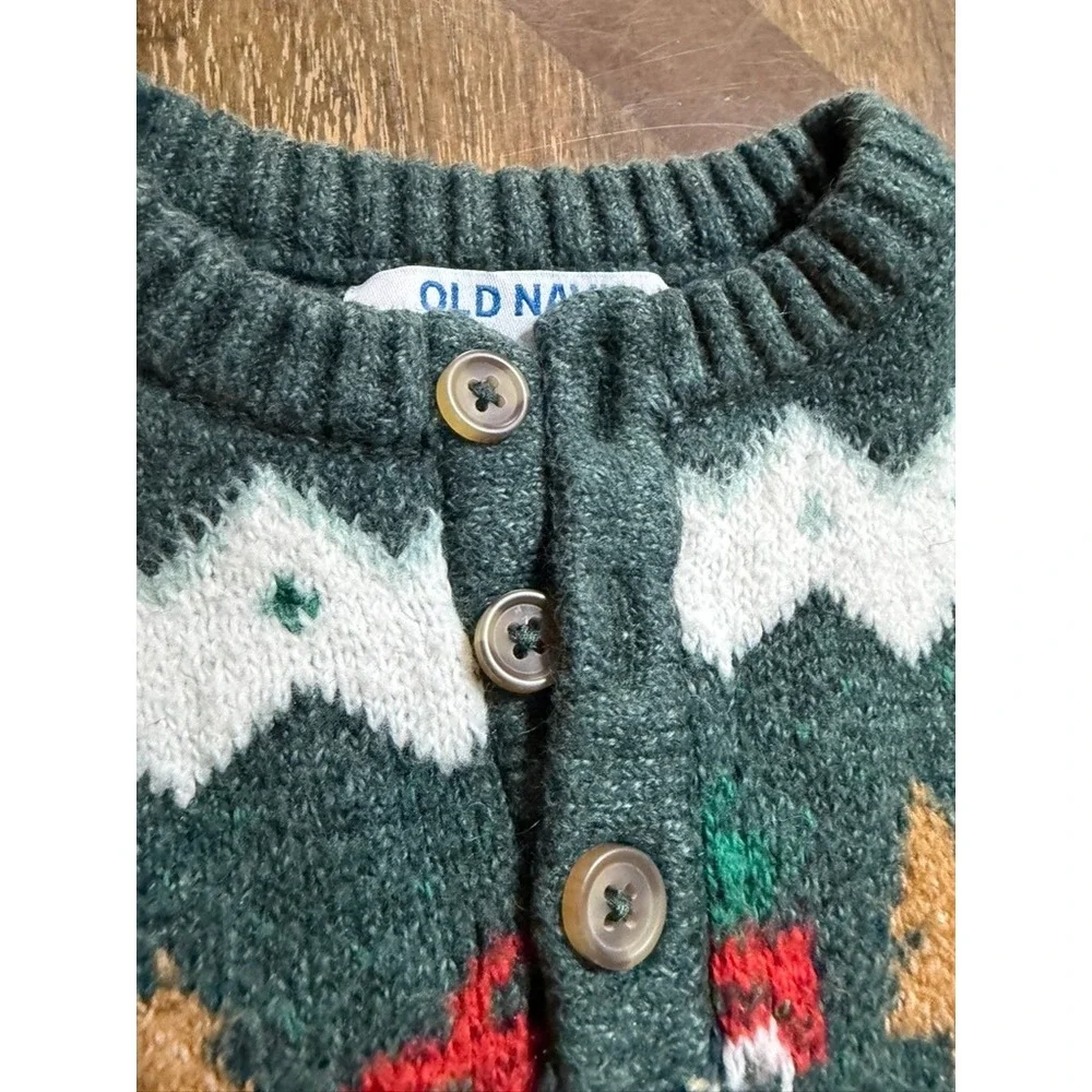 Old Navy Baby Fair Isle Knit Christmas Truck Coverall Green 6-12M Soft Christmas